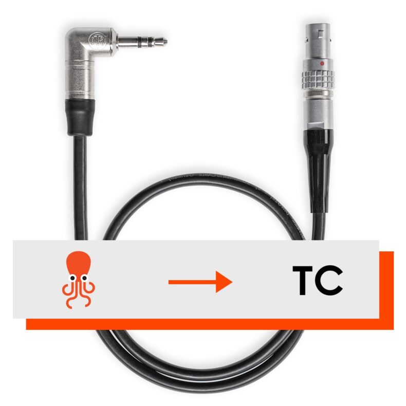 Cable de sincronización Tentacle Sync diseñado específicamente para conectar dispositivos a cámaras RED KOMODO. Ideal para sincronización de tiempo en producciones audiovisuales profesionales.